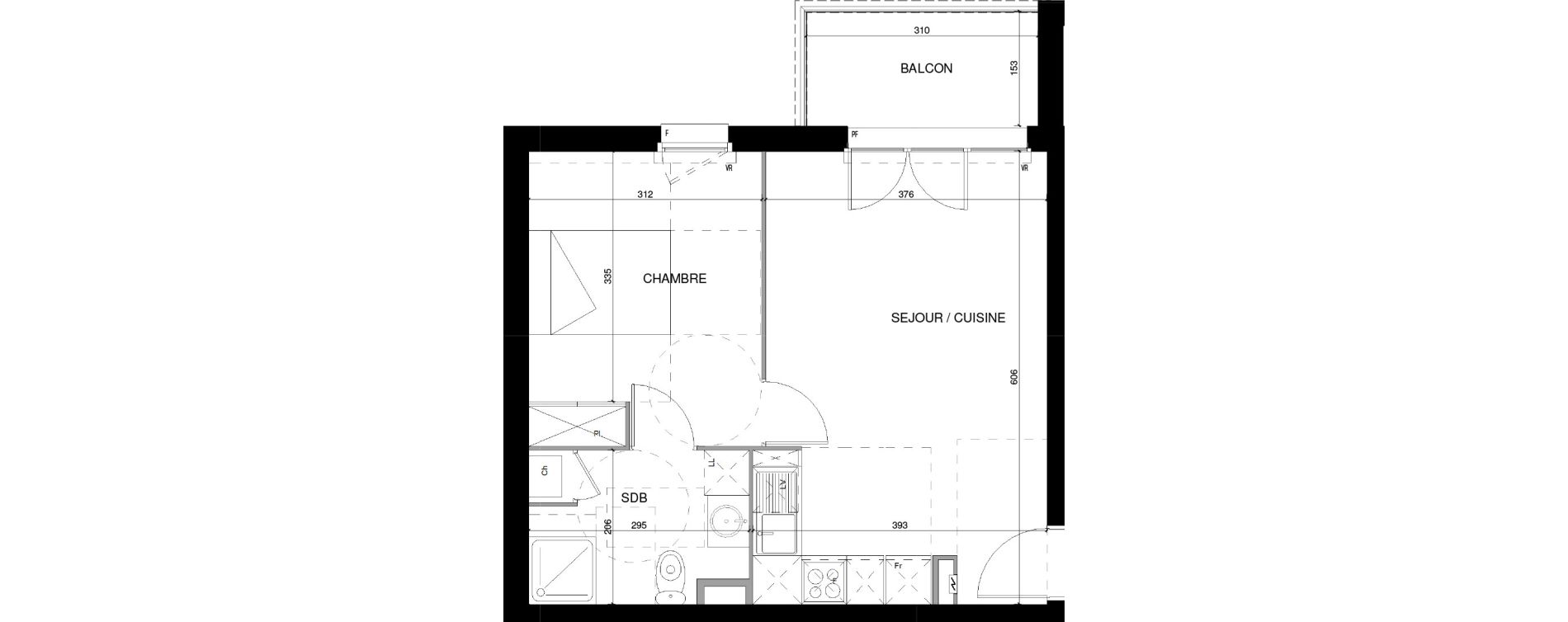 Appartement T2 de 40,55 m2 &agrave; Bazi&egrave;ge Centre