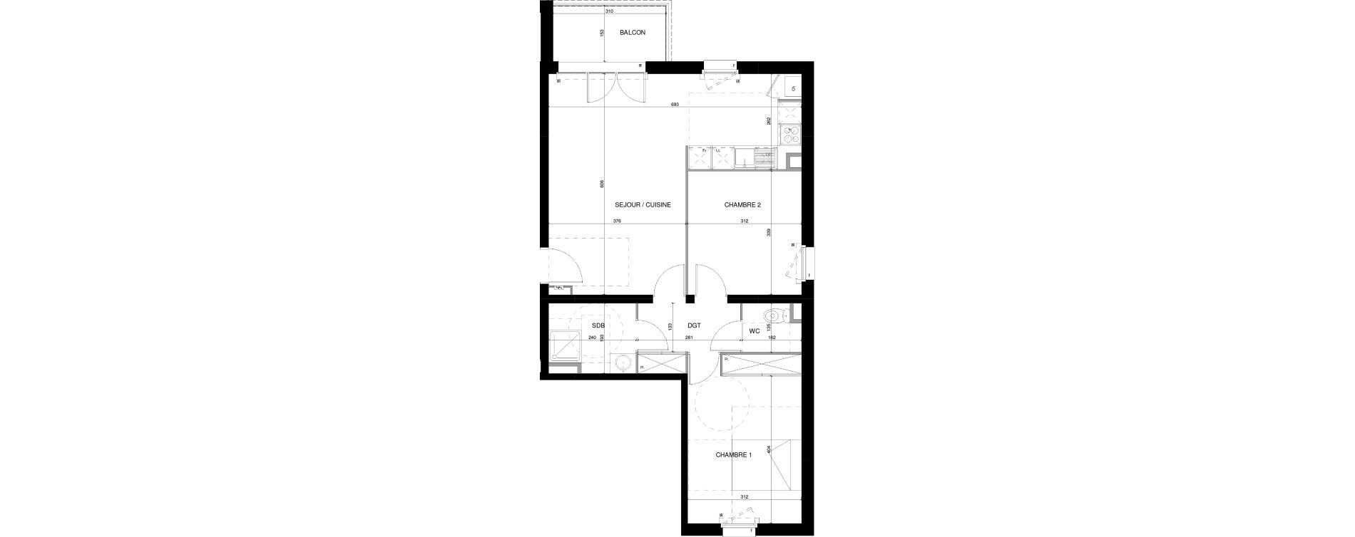 Appartement T3 de 66,15 m2 &agrave; Bazi&egrave;ge Centre