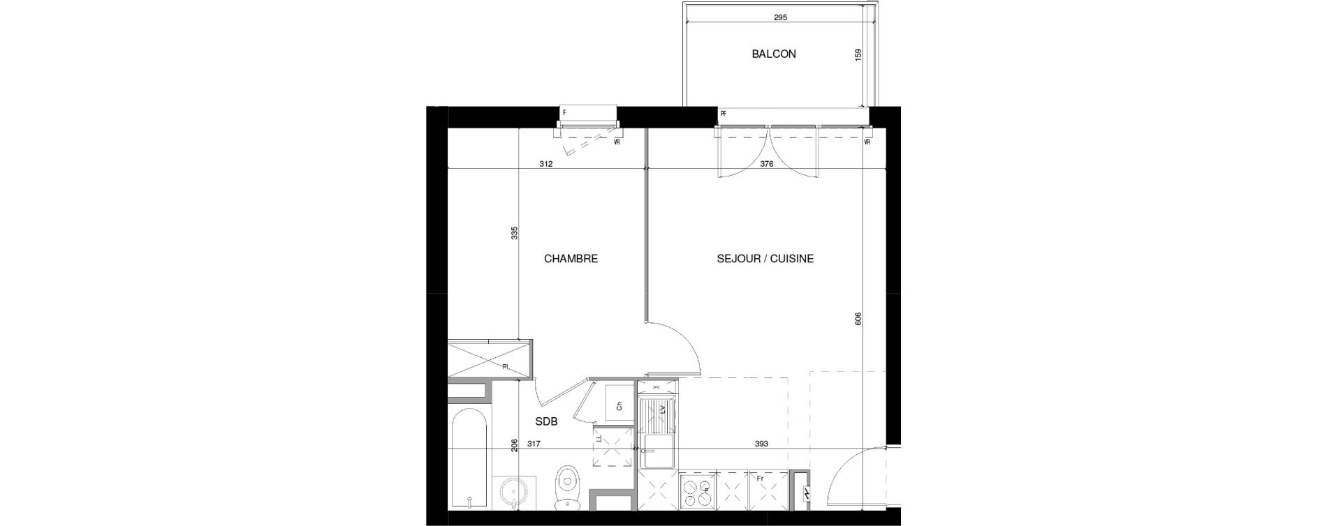 Appartement T2 de 40,30 m2 &agrave; Bazi&egrave;ge Centre