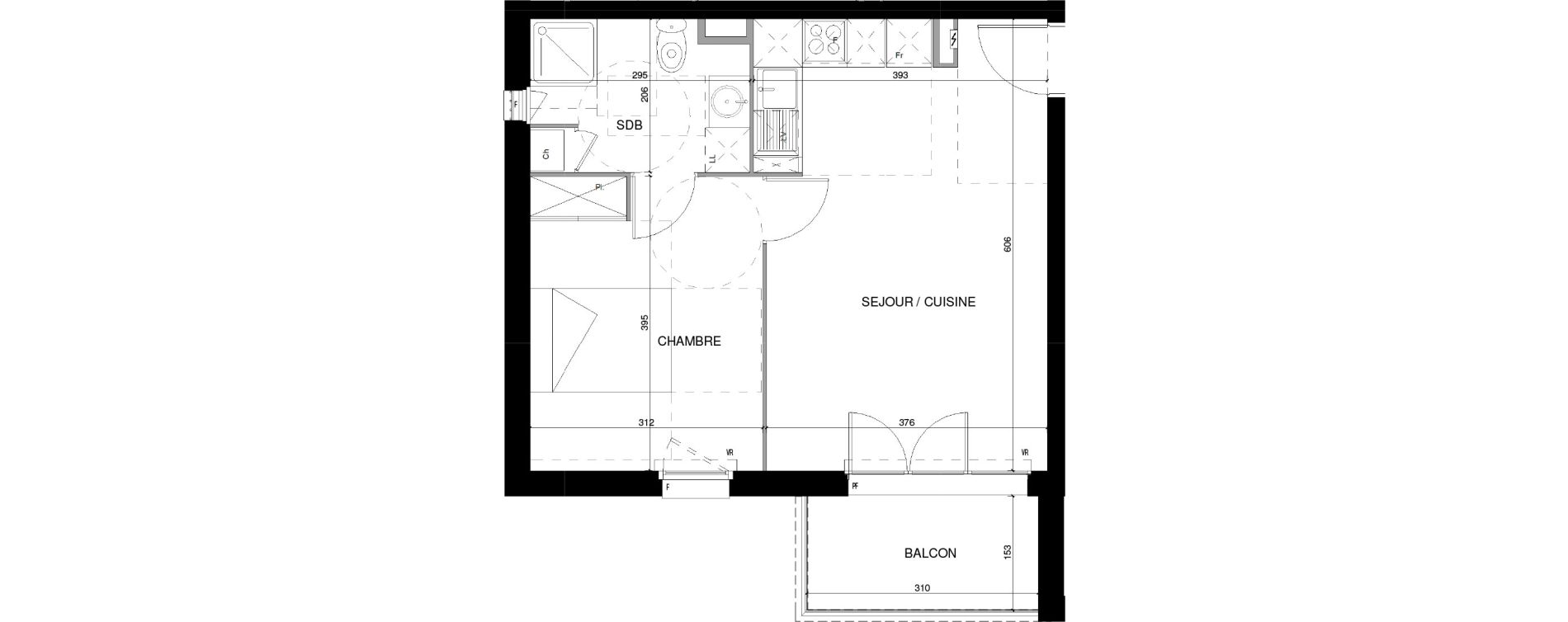 Appartement T2 de 40,60 m2 &agrave; Bazi&egrave;ge Centre
