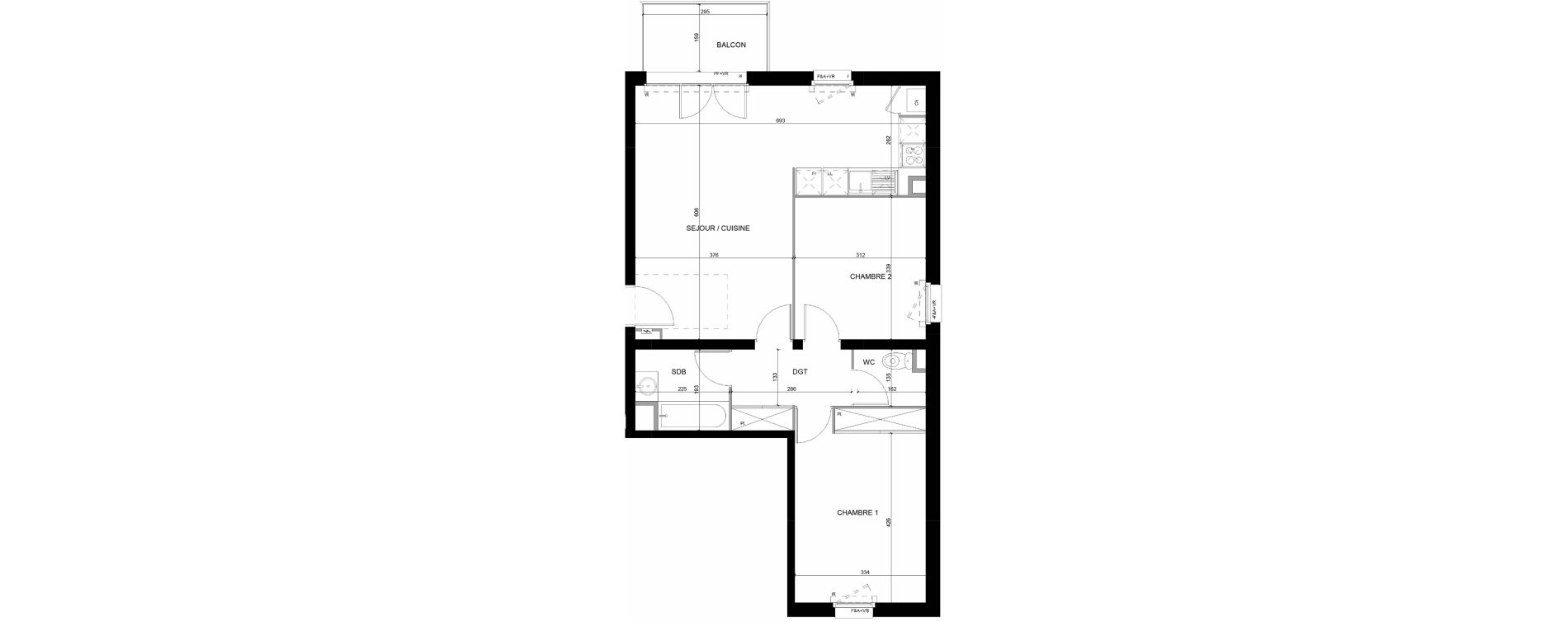 Appartement T3 de 66,05 m2 &agrave; Bazi&egrave;ge Centre