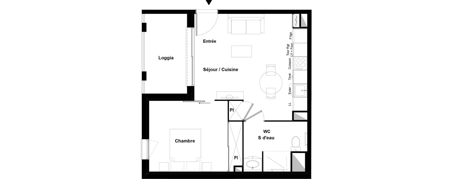 Appartement T2 meubl&eacute; de 39,25 m2 &agrave; Bazi&egrave;ge Centre