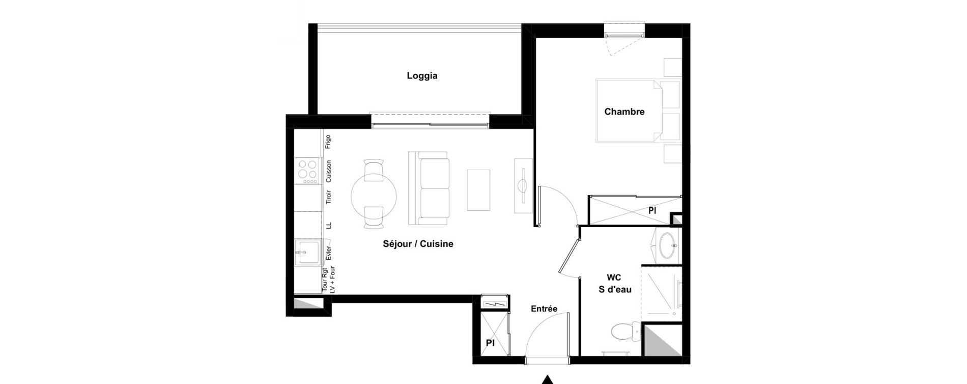 Appartement T2 meubl&eacute; de 42,12 m2 &agrave; Bazi&egrave;ge Centre