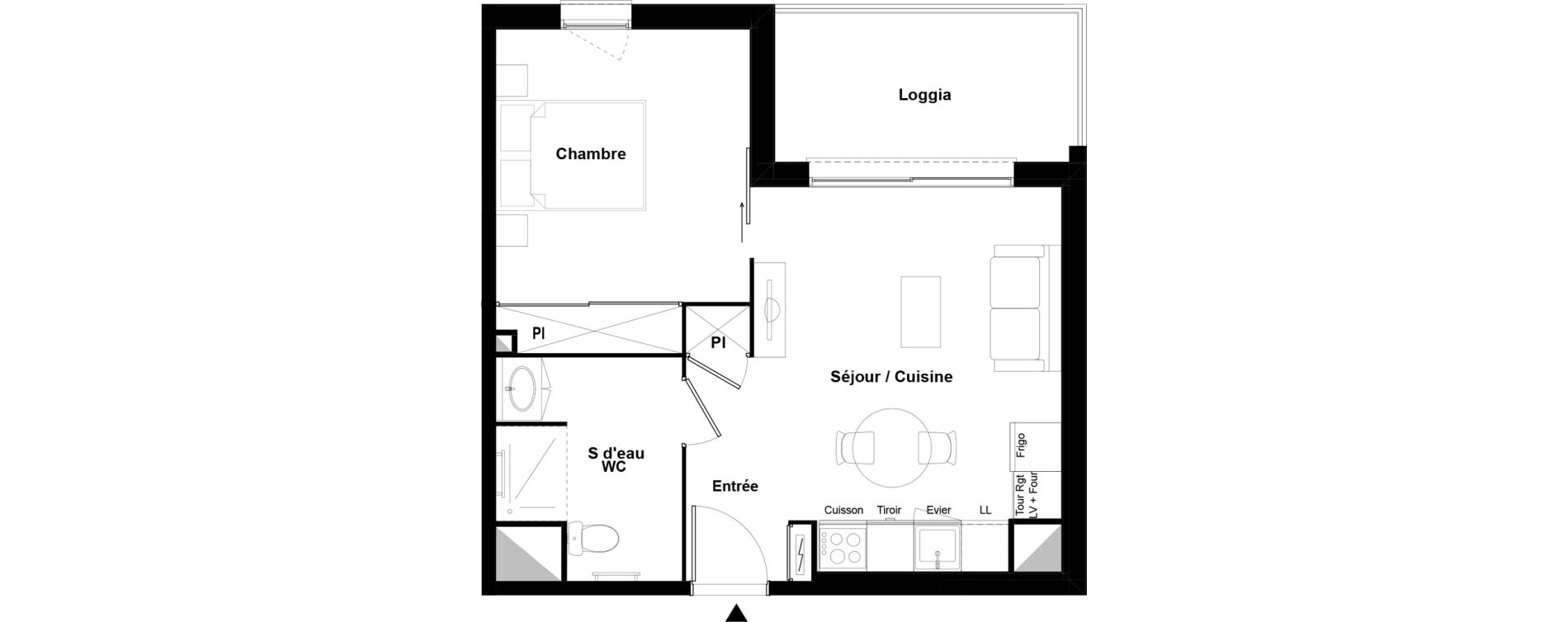 Appartement T2 meubl&eacute; de 39,89 m2 &agrave; Bazi&egrave;ge Centre