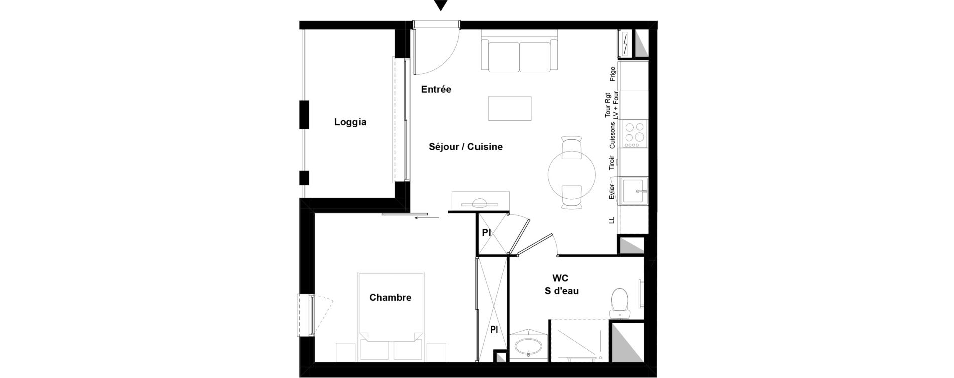 Appartement T2 meubl&eacute; de 39,07 m2 &agrave; Bazi&egrave;ge Centre