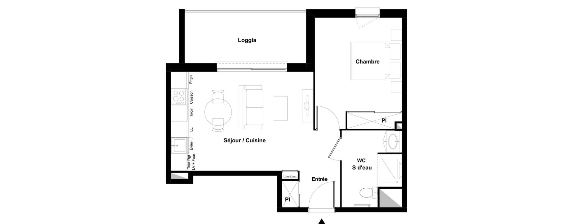 Appartement T2 meubl&eacute; de 42,12 m2 &agrave; Bazi&egrave;ge Centre