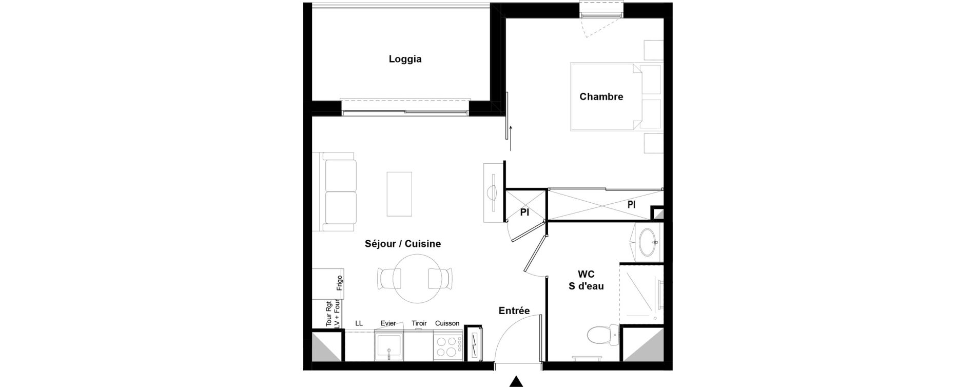Appartement T2 meubl&eacute; de 40,27 m2 &agrave; Bazi&egrave;ge Centre