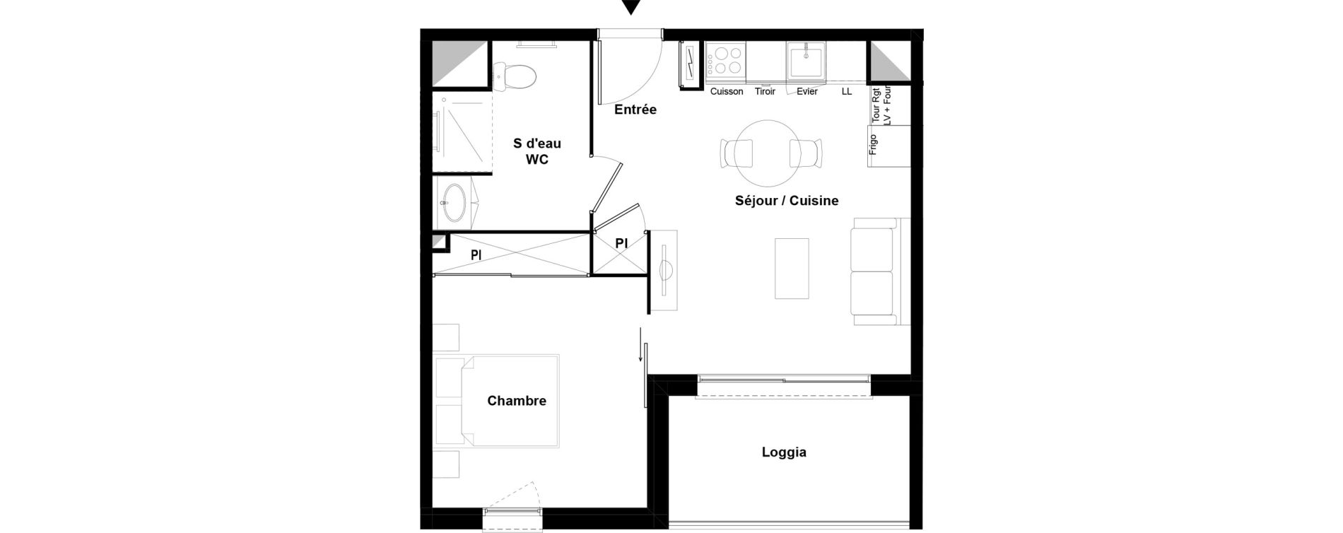 Appartement T2 meubl&eacute; de 40,27 m2 &agrave; Bazi&egrave;ge Centre