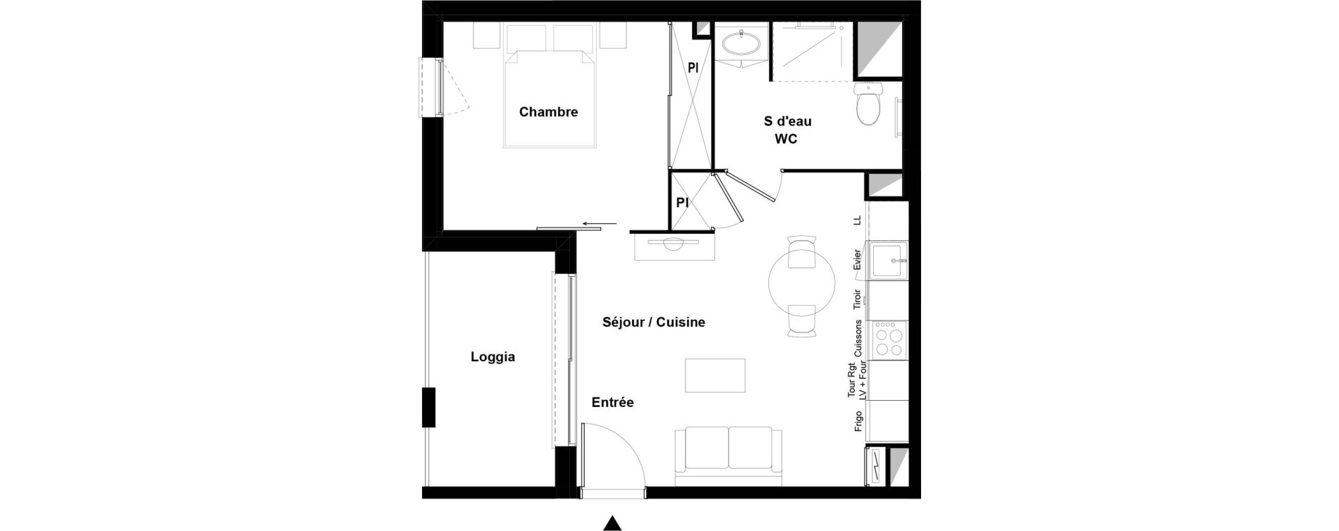 Appartement T2 meubl&eacute; de 39,07 m2 &agrave; Bazi&egrave;ge Centre