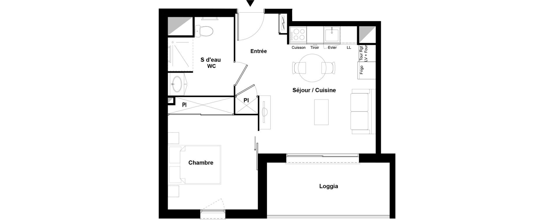 Appartement T2 meubl&eacute; de 39,87 m2 &agrave; Bazi&egrave;ge Centre