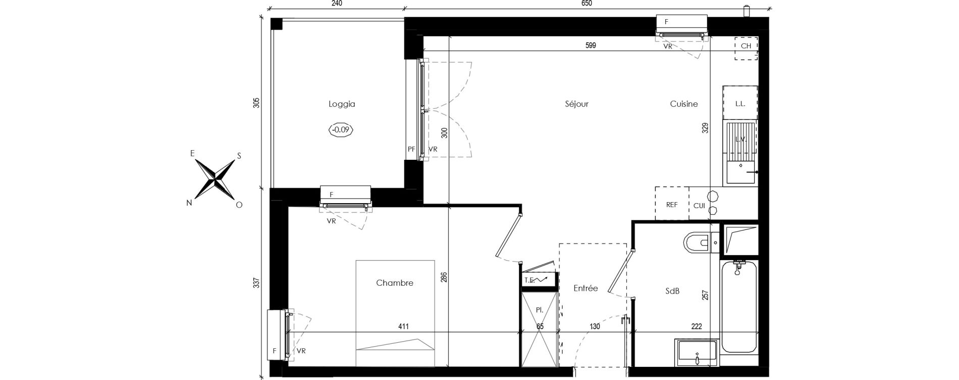 Appartement T2 de 40,77 m2 &agrave; Beaupuy Centre