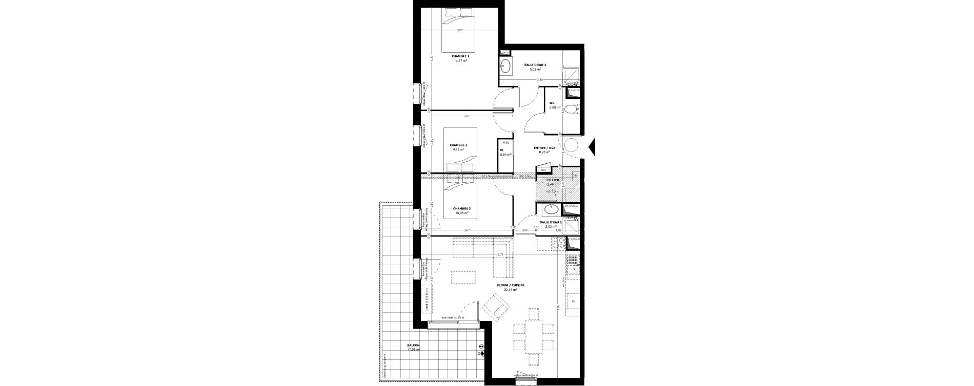 Appartement T4 de 88,22 m2 &agrave; Beauzelle Zac andromede