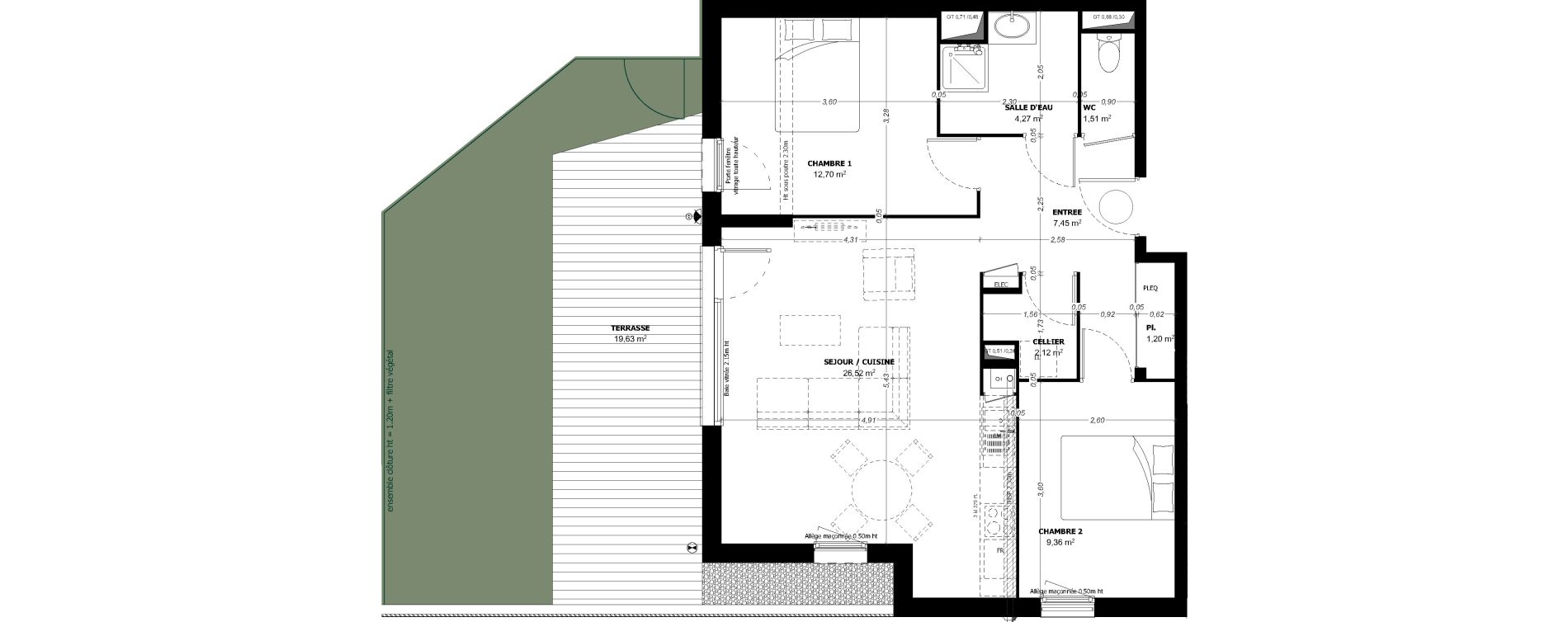 Appartement T3 de 65,13 m2 &agrave; Beauzelle Zac andromede