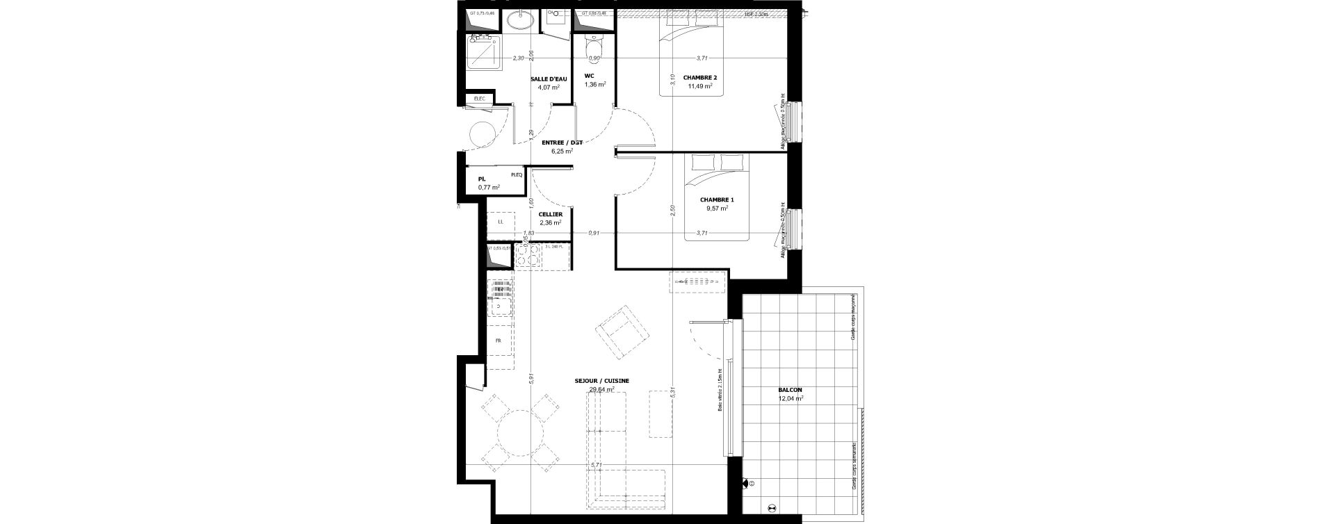 Appartement T3 de 65,51 m2 &agrave; Beauzelle Zac andromede