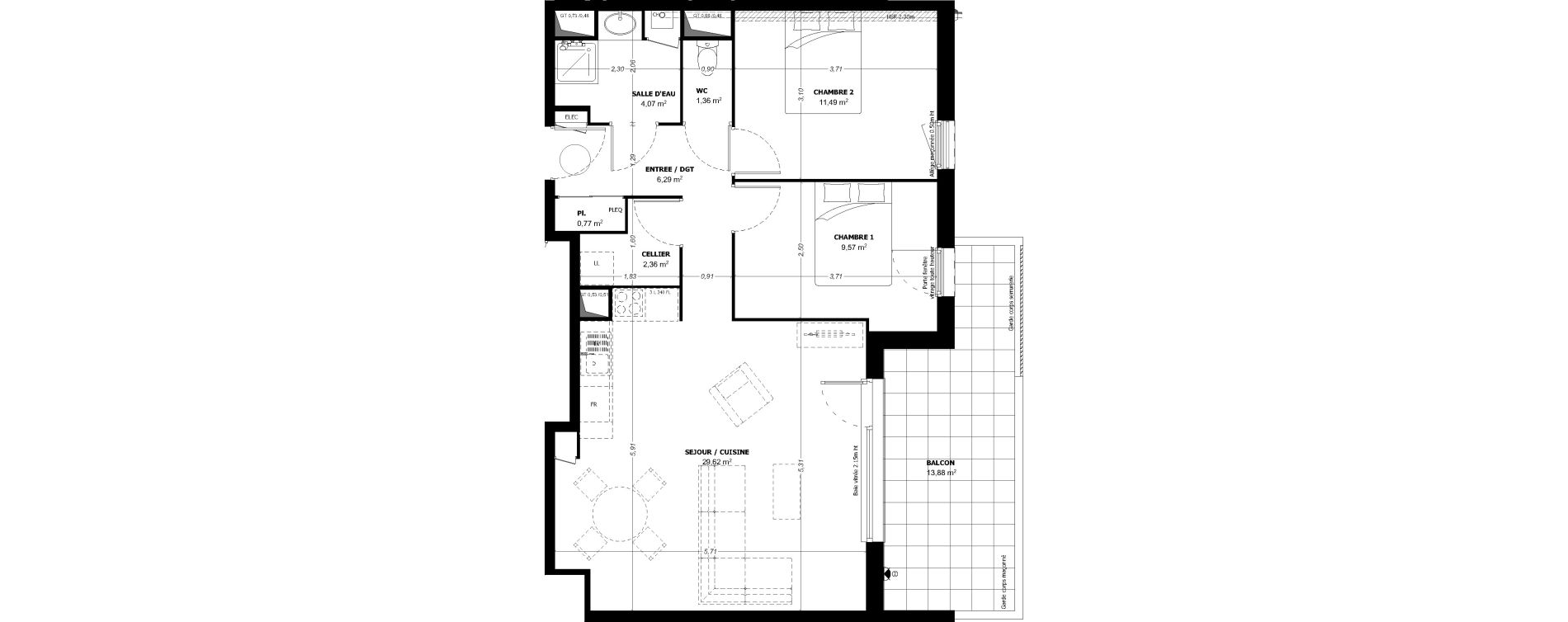 Appartement T3 de 65,50 m2 &agrave; Beauzelle Zac andromede