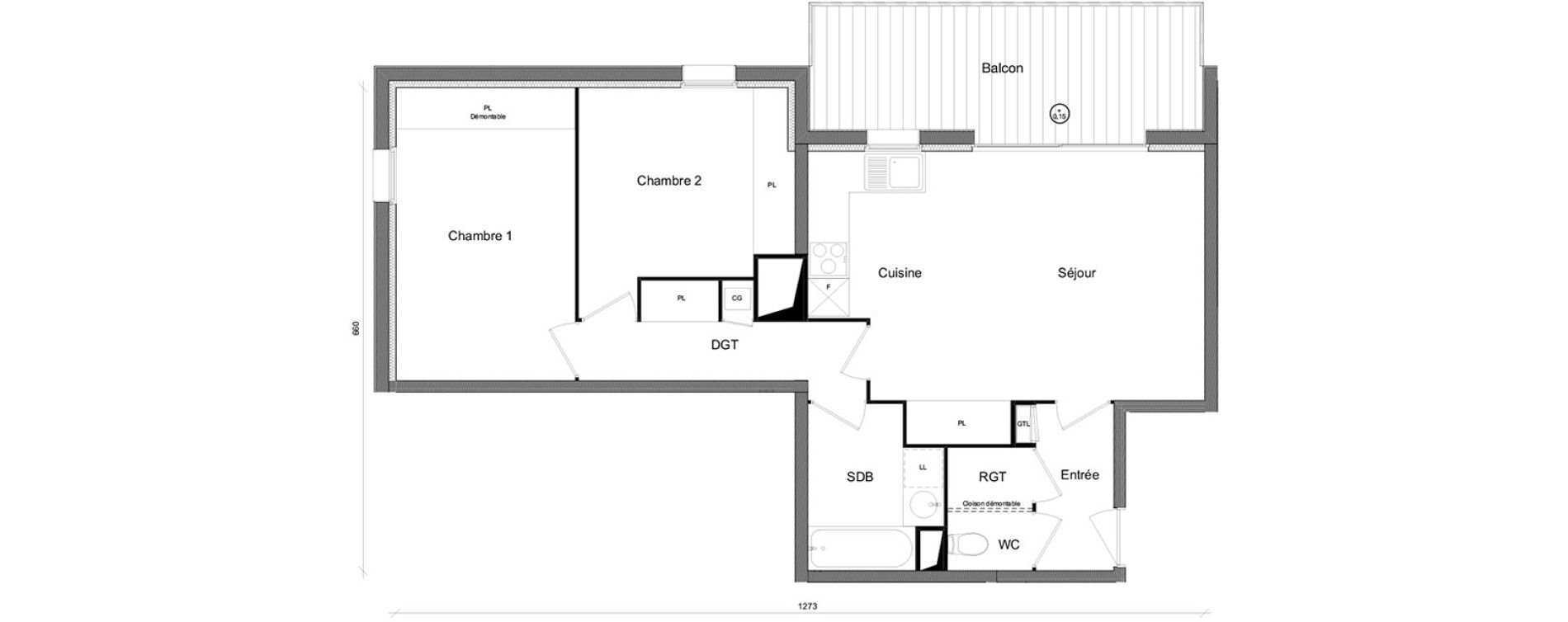 Appartement T3 de 64,12 m2 &agrave; Beauzelle Zac andromede