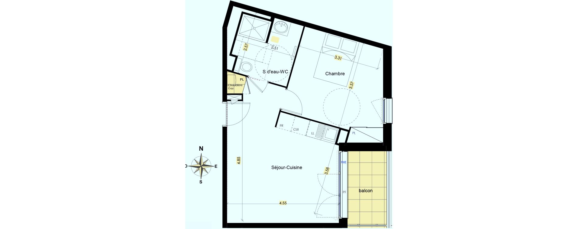 Appartement T2 de 42,81 m2 &agrave; Beauzelle Zac andromede