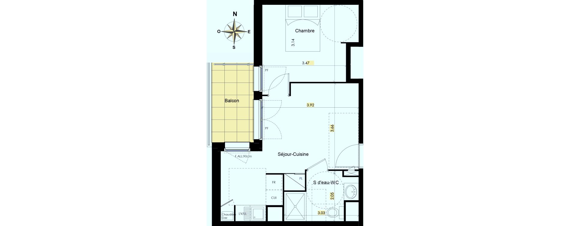 Appartement T2 de 36,98 m2 &agrave; Beauzelle Zac andromede