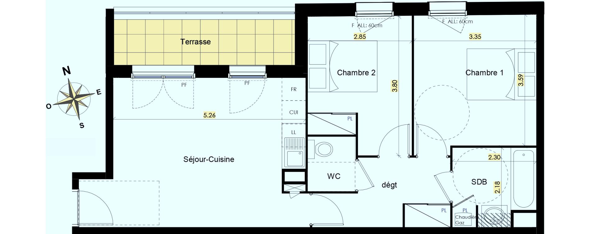 Appartement T3 de 57,62 m2 &agrave; Beauzelle Zac andromede