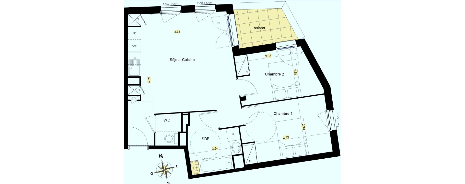 Appartement T3 de 59,67 m2 &agrave; Beauzelle Zac andromede