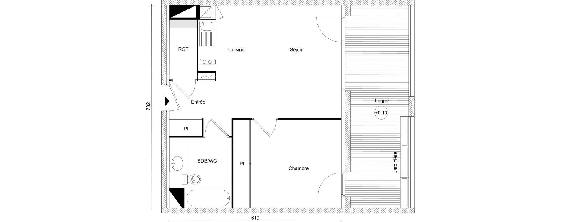 Appartement T2 de 43,67 m2 &agrave; Beauzelle Zac andromede