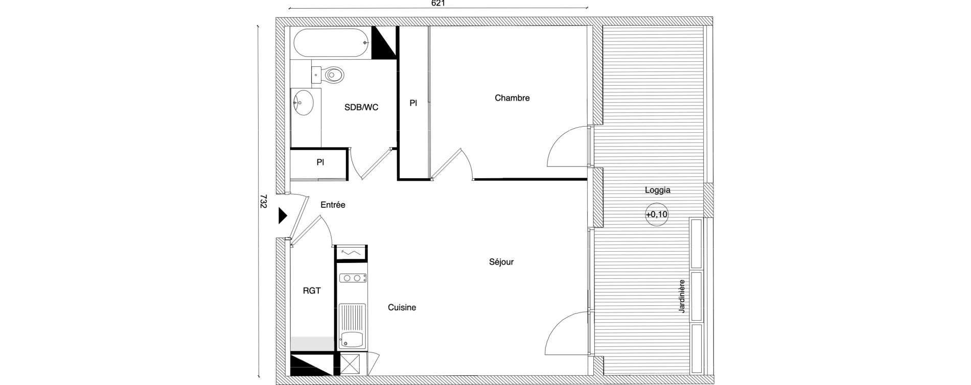 Appartement T2 de 43,74 m2 &agrave; Beauzelle Zac andromede
