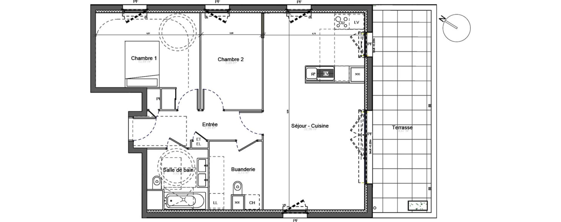 Appartement T3 de 75,87 m2 &agrave; Beauzelle Centre