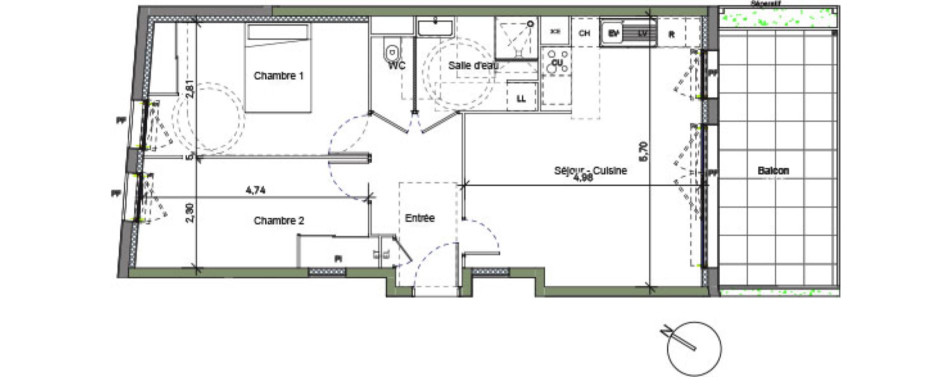 Appartement T3 de 60,95 m2 &agrave; Beauzelle Centre