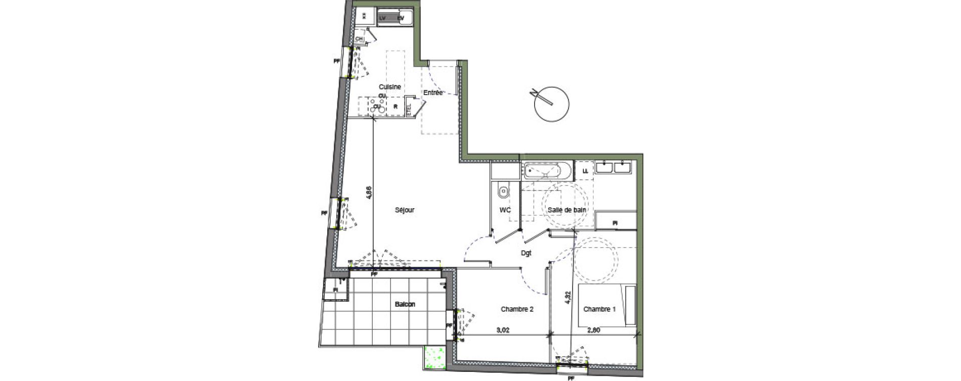 Appartement T3 de 64,61 m2 &agrave; Beauzelle Centre