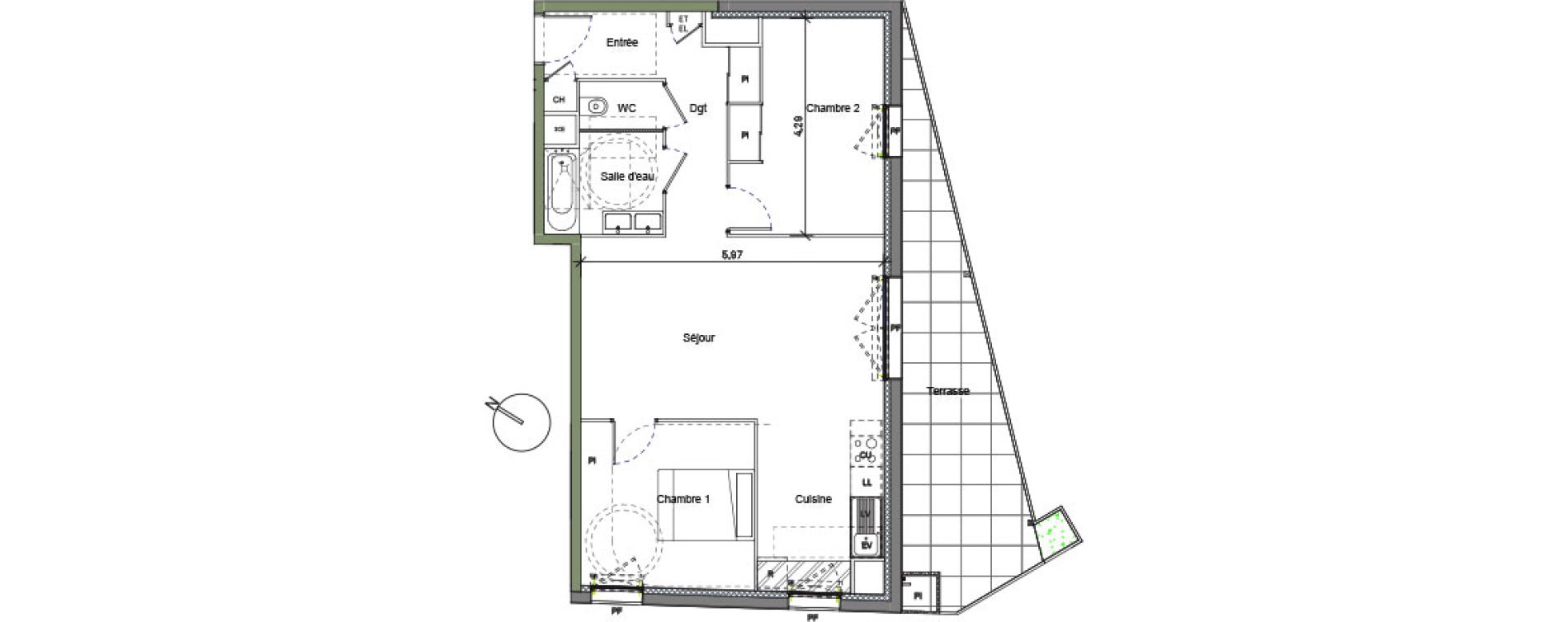 Appartement T3 de 67,12 m2 &agrave; Beauzelle Centre