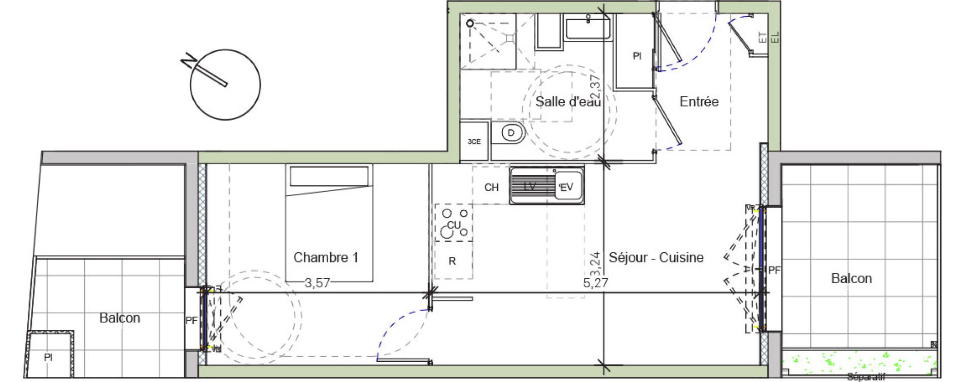 Appartement T2 de 39,44 m2 &agrave; Beauzelle Centre
