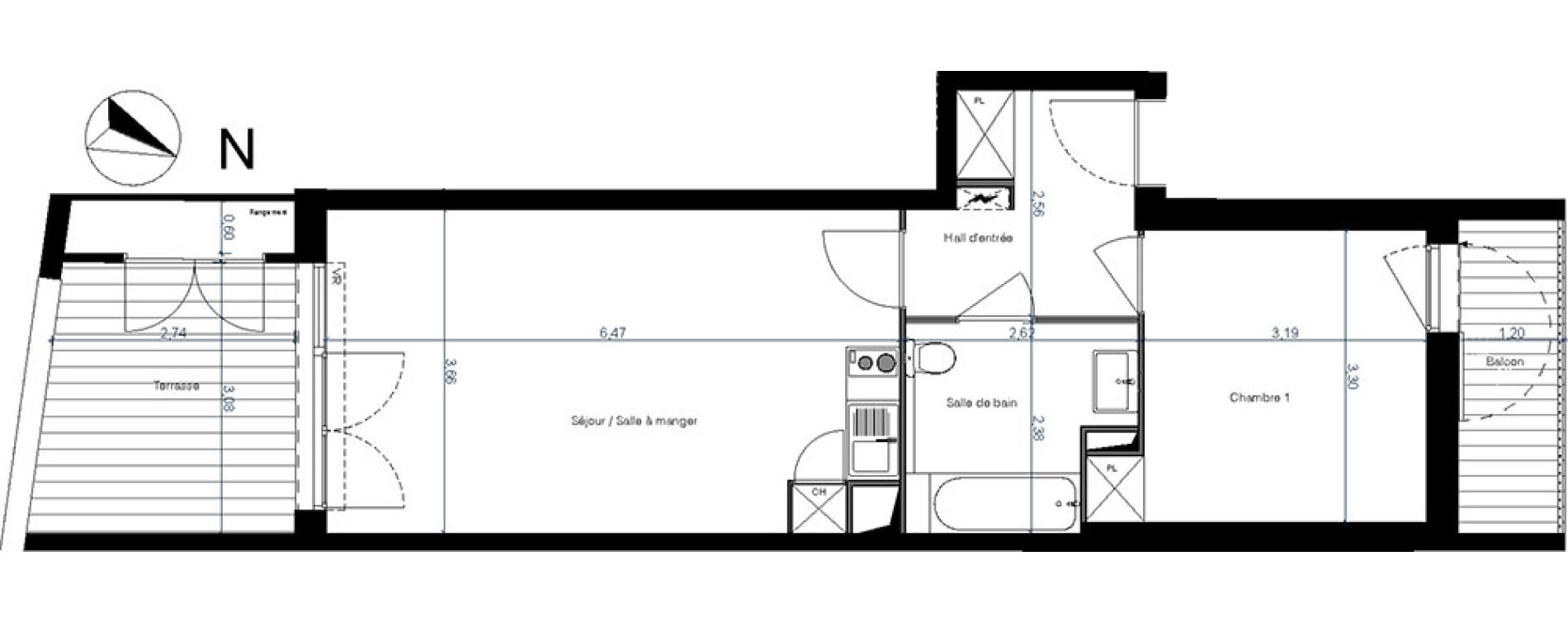 Appartement T2 de 45,40 m2 &agrave; Beauzelle Zac andromede