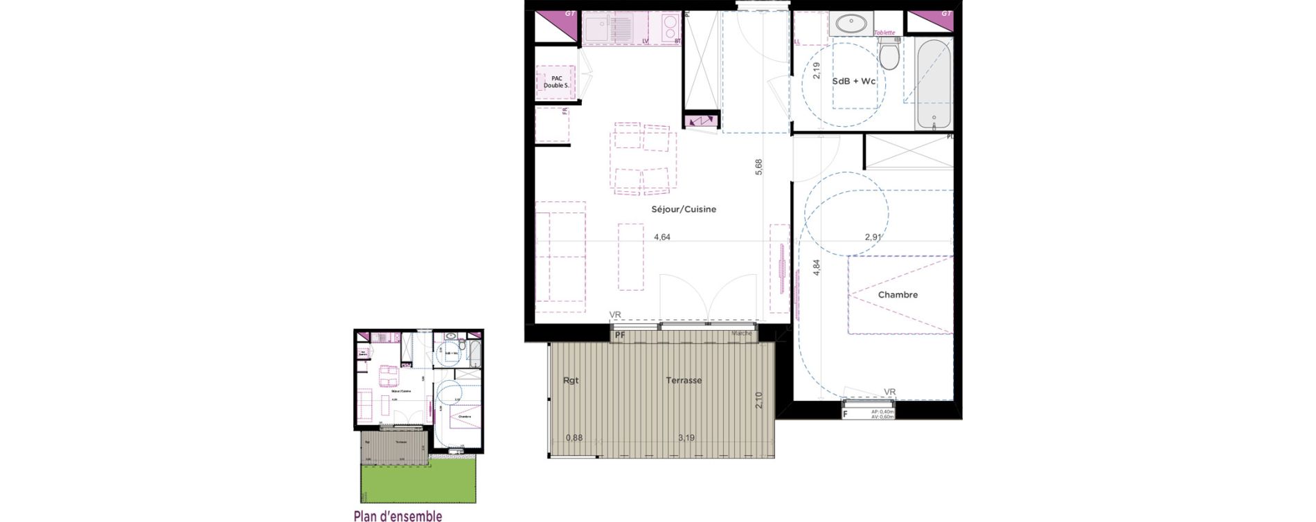 Appartement T2 de 45,12 m2 &agrave; Blagnac Grenade-les-pr&eacute;s