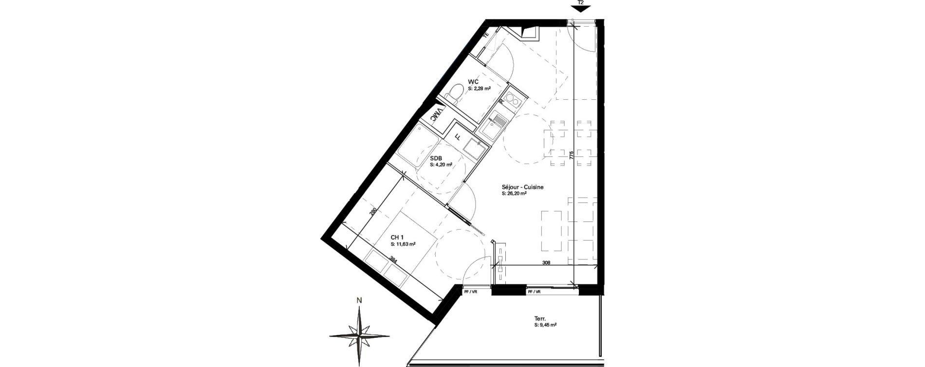 Appartement T2 de 44,31 m2 &agrave; Blagnac Baradel