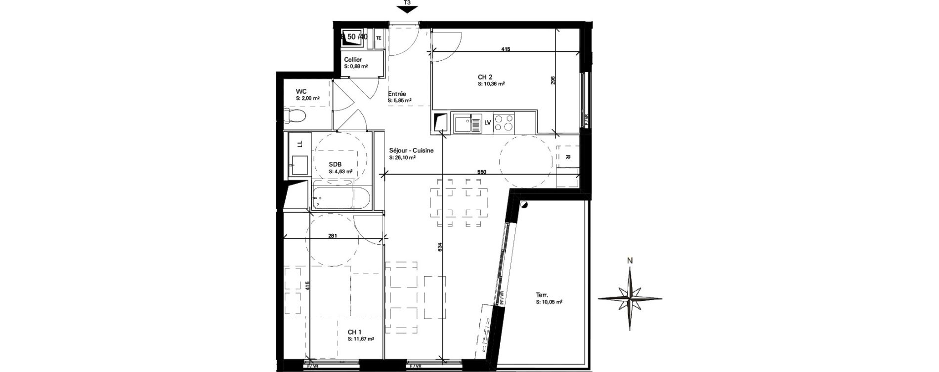 Appartement T3 de 61,49 m2 &agrave; Blagnac Baradel
