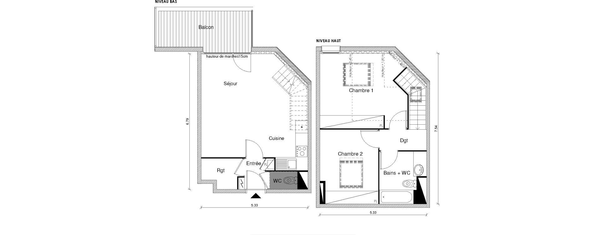 Duplex T3 de 64,58 m2 &agrave; Blagnac Odyssud