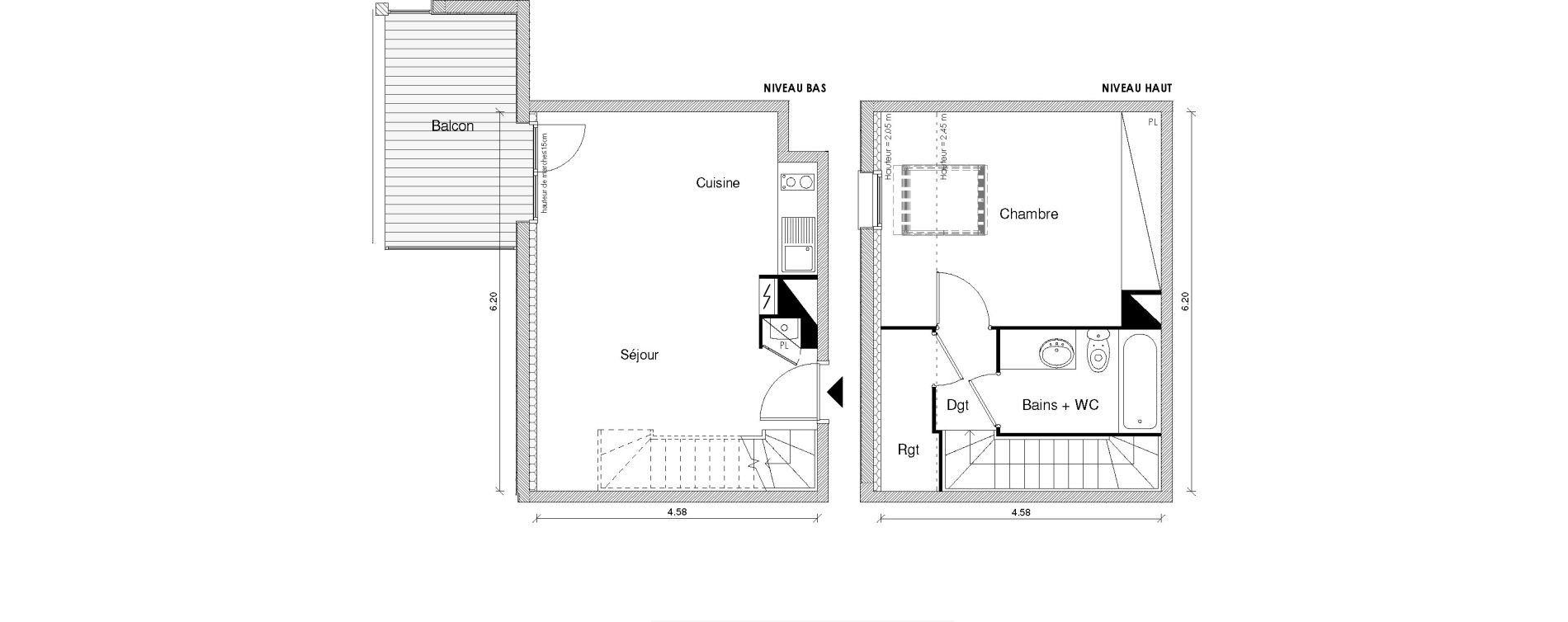 Duplex T2 de 48,83 m2 &agrave; Blagnac Odyssud