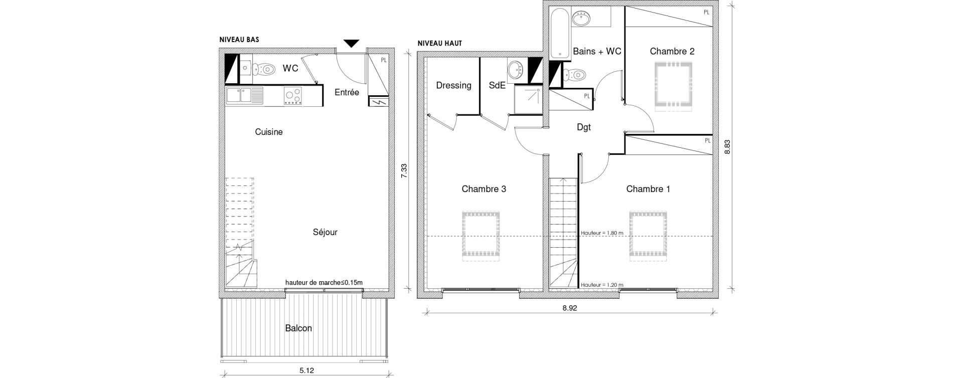 Duplex T4 de 89,26 m2 &agrave; Blagnac Odyssud