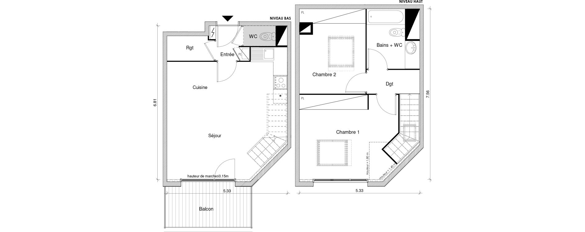 Duplex T3 de 63,68 m2 &agrave; Blagnac Odyssud