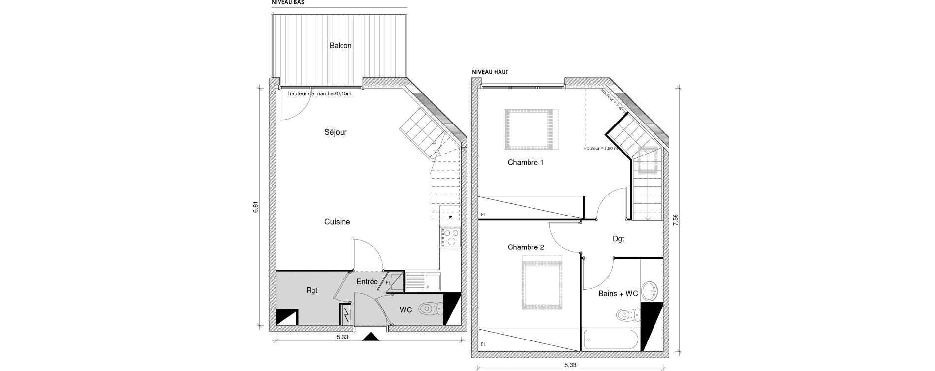 Duplex T3 de 66,47 m2 &agrave; Blagnac Odyssud