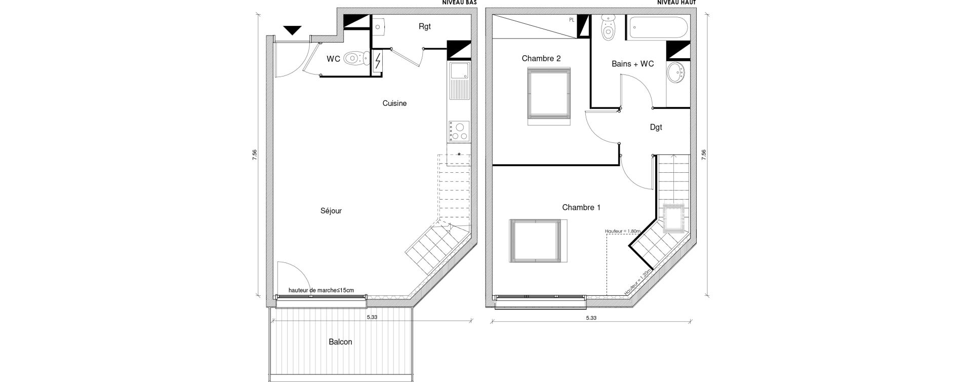 Duplex T3 de 67,40 m2 &agrave; Blagnac Odyssud