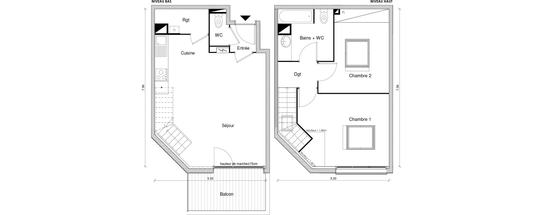 Duplex T3 de 66,95 m2 &agrave; Blagnac Odyssud
