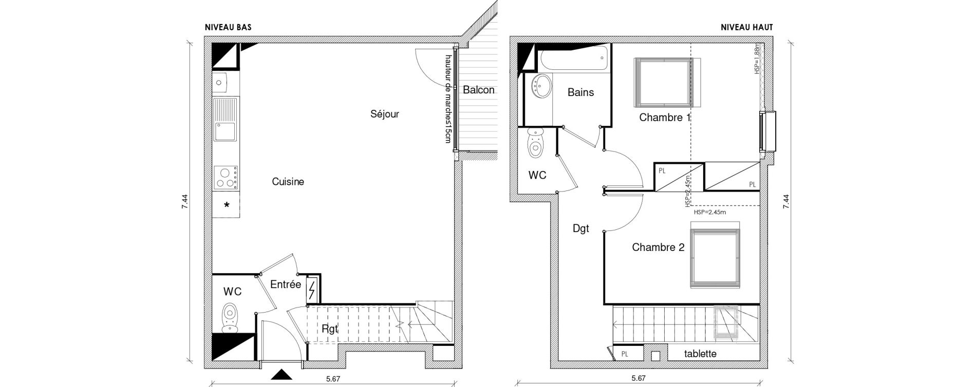 Duplex T3 de 70,27 m2 &agrave; Blagnac Odyssud