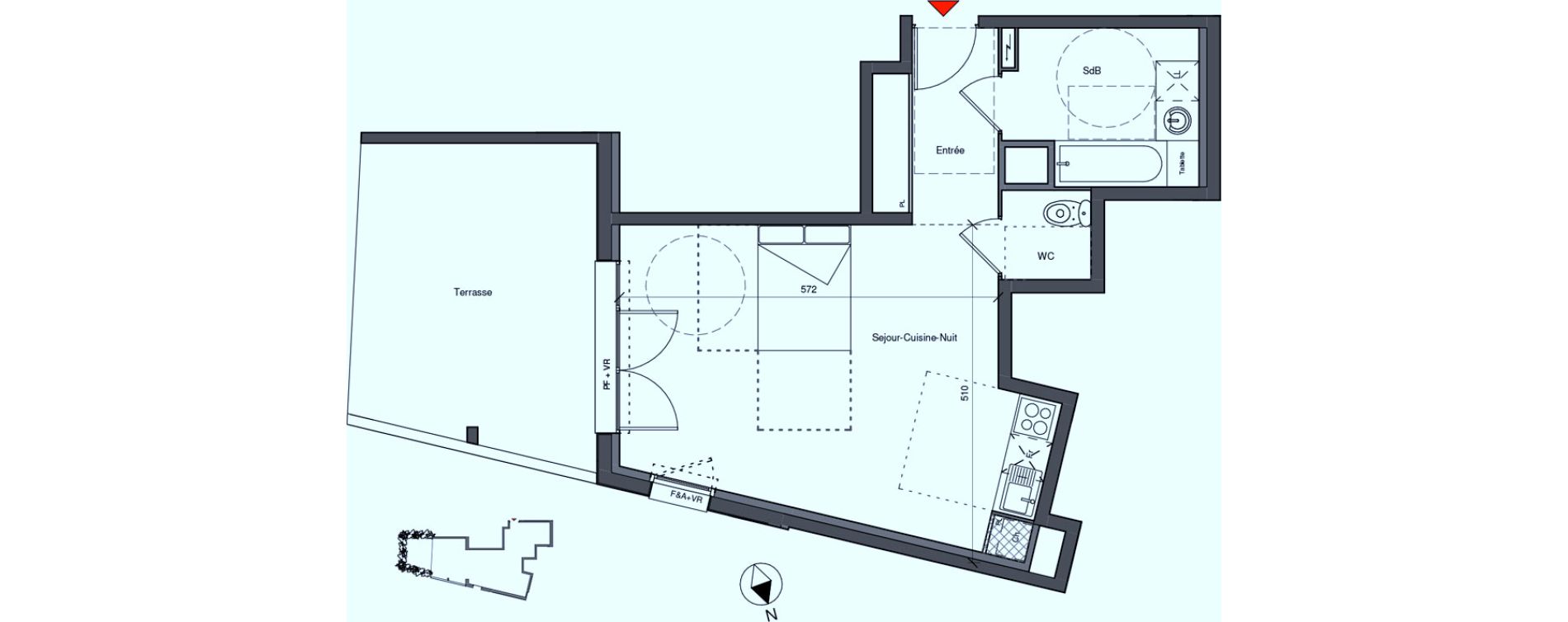 Appartement T1 bis de 39,80 m2 &agrave; Blagnac Centre