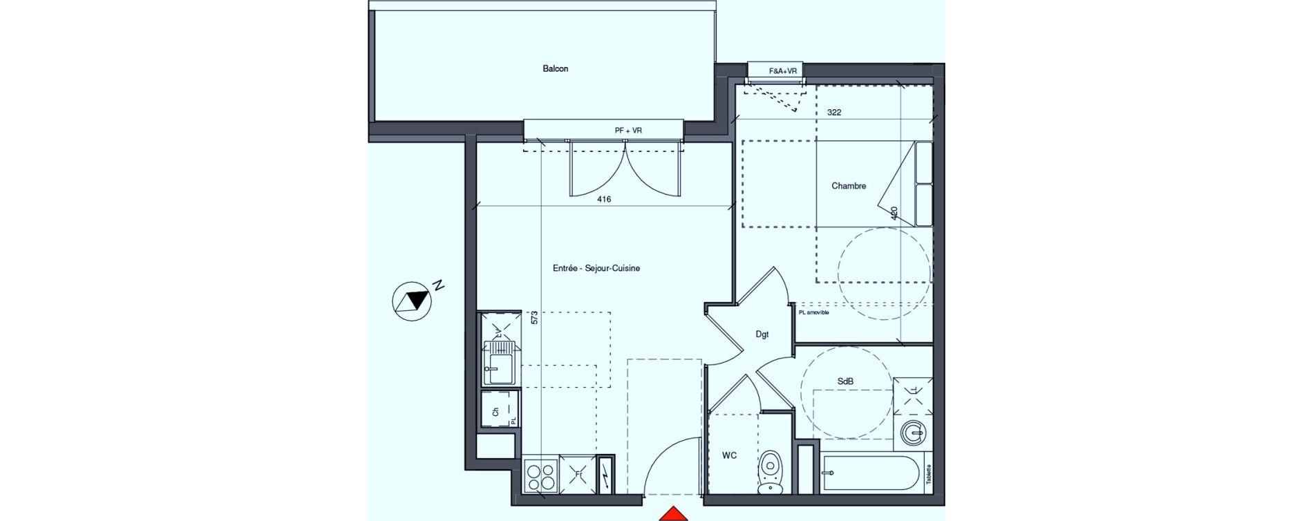 Appartement T2 de 43,00 m2 &agrave; Blagnac Centre