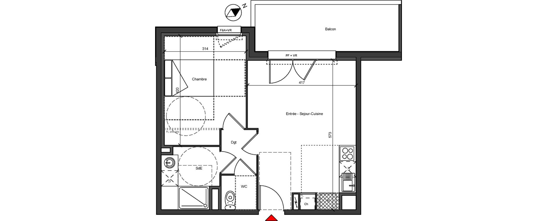 Appartement T2 de 43,60 m2 &agrave; Blagnac Centre