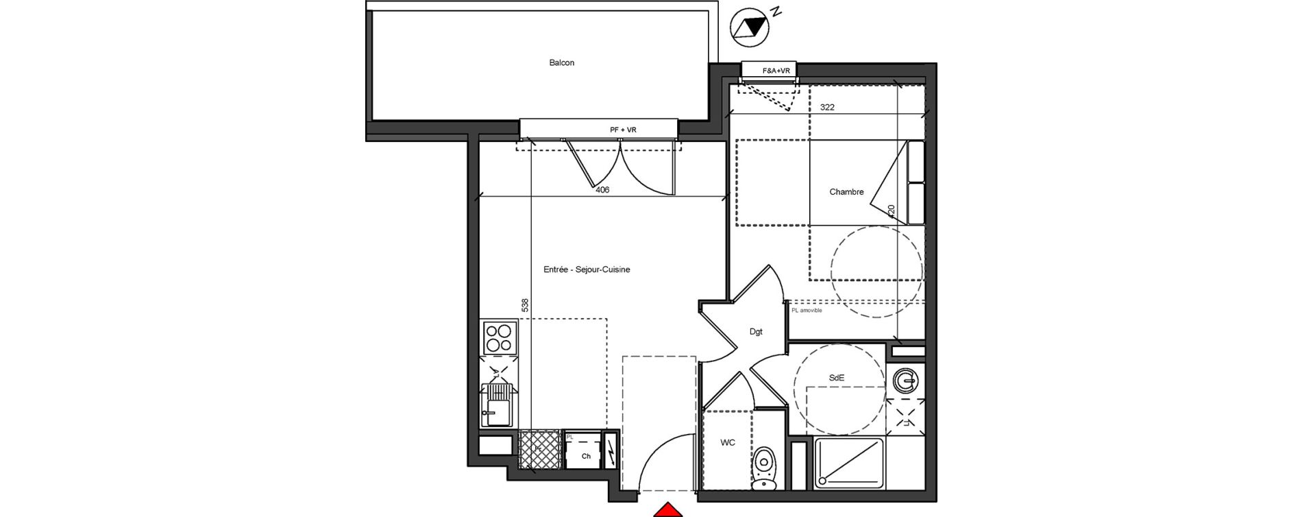 Appartement T2 de 42,35 m2 &agrave; Blagnac Centre