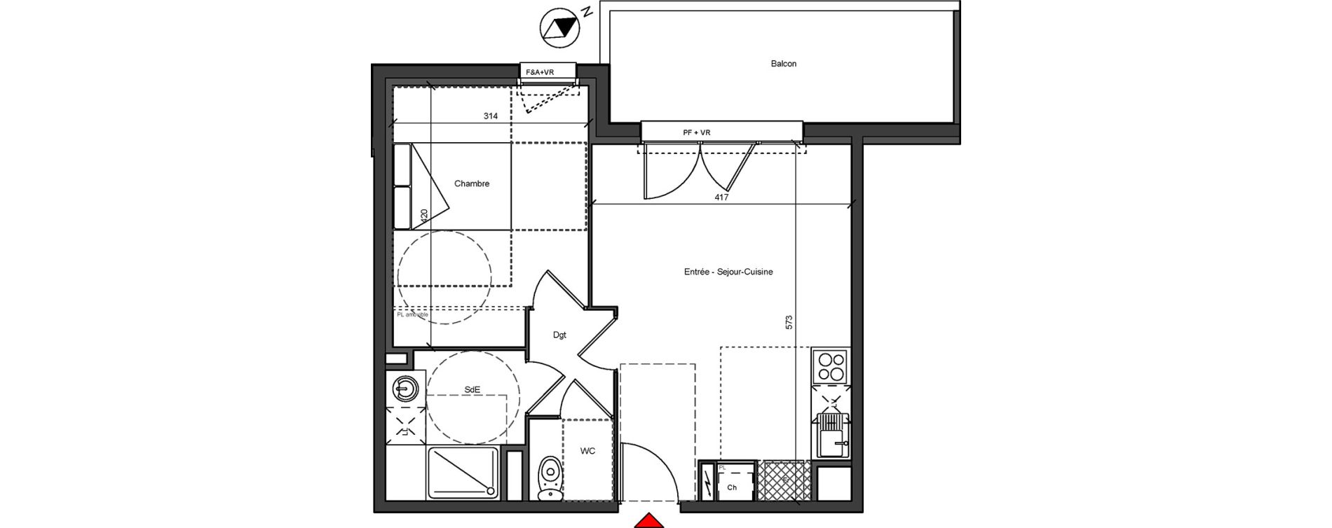 Appartement T2 de 43,60 m2 &agrave; Blagnac Centre