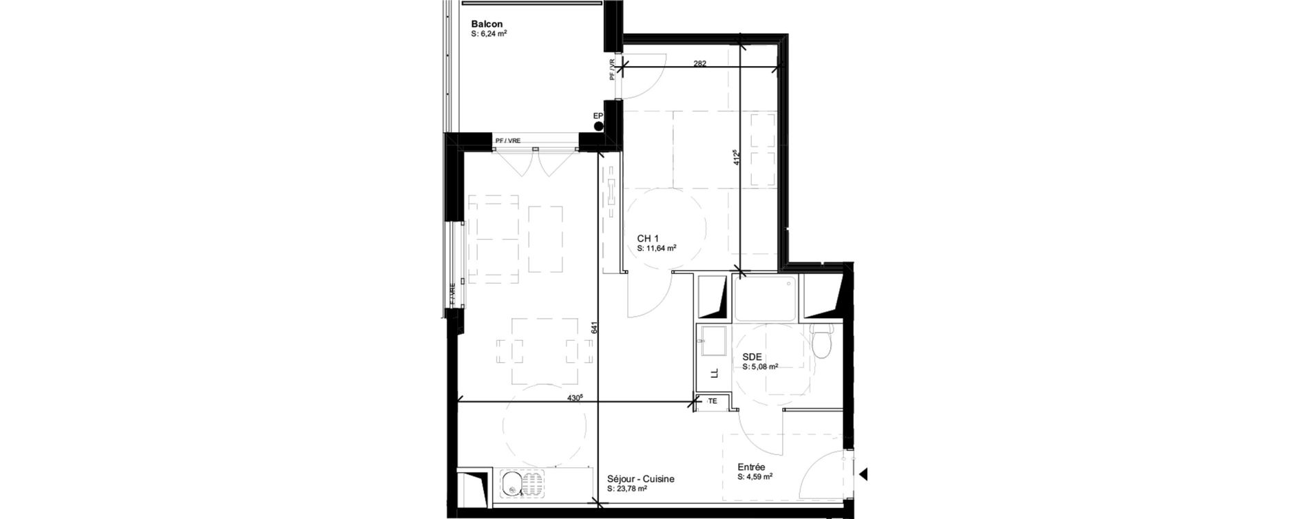 Appartement T2 de 45,09 m2 &agrave; Blagnac Baradel
