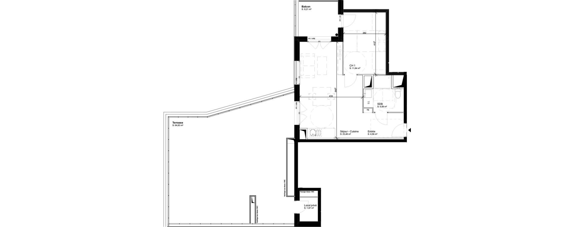 Appartement T2 de 44,78 m2 &agrave; Blagnac Baradel